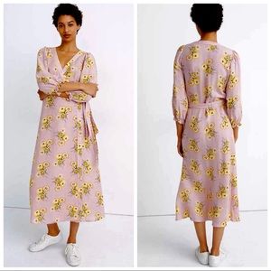 Madewell Linen-Blend Ruffle-Cuff Wrap Dress NWT